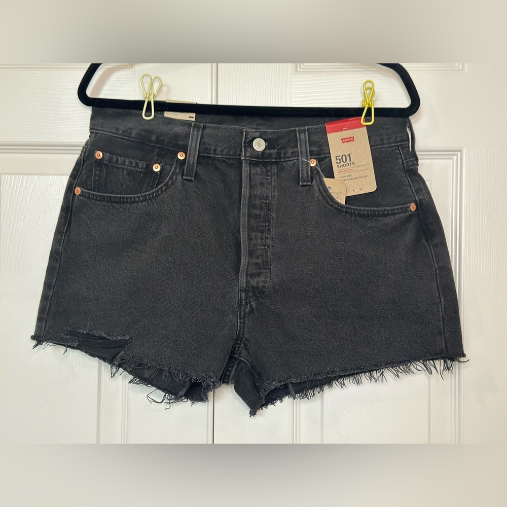 Levi's 501 Women's Black High Wasted Jean Shorts with Hidden Buttons